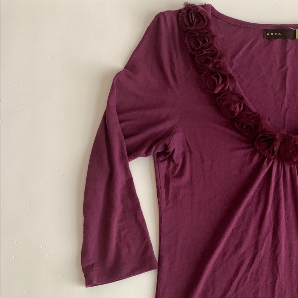 AREA Purple Flower Ruffled 3/4 Sleeve Blouse Women’s Size Small - Picture 4 of 9